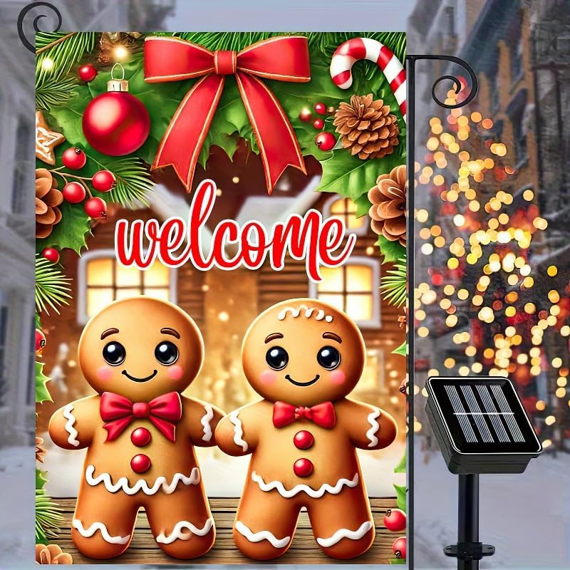 BlissYard Gingerbread Christmas Garden Flag 12x18 Inch Double Sided Holiday Gingerbread Couple Welcome Yard Flag Festive Scene Small Outdoor Garden Banner for Porch Lawn Patio Christmas Decor - Image 2